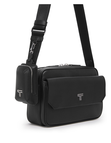 Pochette à mousqueton TUMI Turin Black Pebbled, fixée à la sangle du sac Manzi, vendu séparément