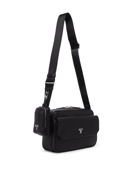 Sac bandoulière Manzi TUMI Turin Black, sangle déployée et pochette en option