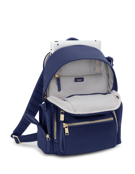 Sac à dos Medium Celina TUMI Indigo/Light Gold, intérieur avec ordinateur et bouteille