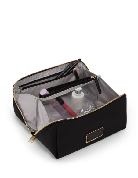Trousse à maquillage Dallas TUMI Black/Gold, rangements avec produits de maquillage