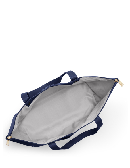 Cabas pliable Medium Just In Case TUMI Indigo/Light Gold, intérieur ouvert vu du dessus
