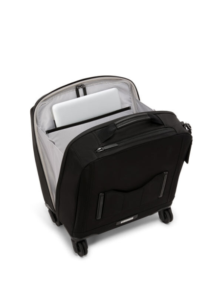 Valise Léger Compact 40,5 cm TUMI Black/Gunmetal, rabat avant ouvert avec ordinateur