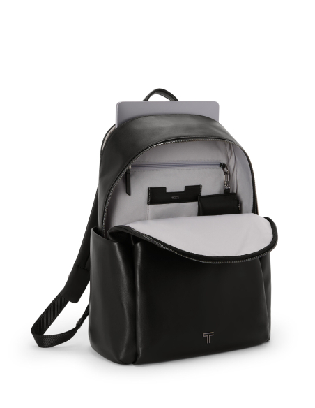 Sac à dos Raina cuir TUMI Black/Gunmetal, compartiment ordinateur ouvert