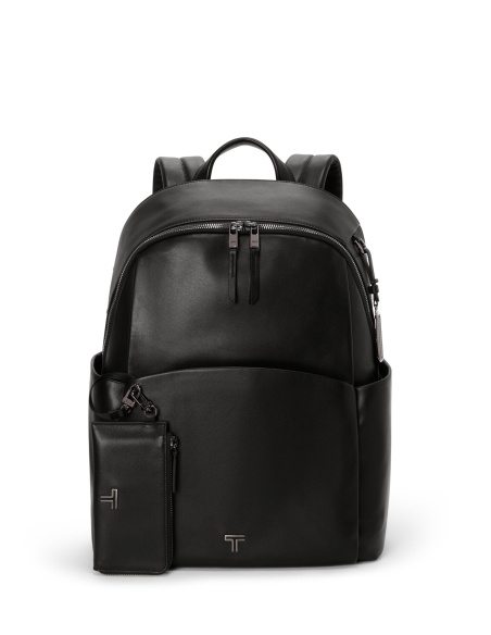 Sac à dos Raina cuir TUMI Black/Gunmetal, pochette détachée devant le sac