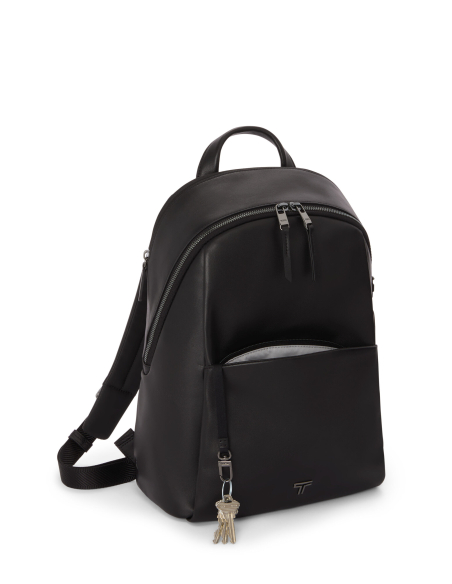 Sac à dos Medium Raina cuir TUMI Black/Gunmetal, vue de trois-quarts