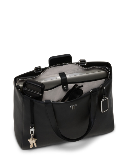 Sac cabas Medium Vail cuir TUMI Black/Gunmetal, intérieur avec ordinateur et attache-clés