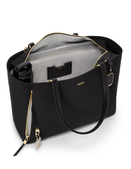 Grand sac cabas Valetta TUMI Black/Gold, intérieur ouvert en trois-quarts