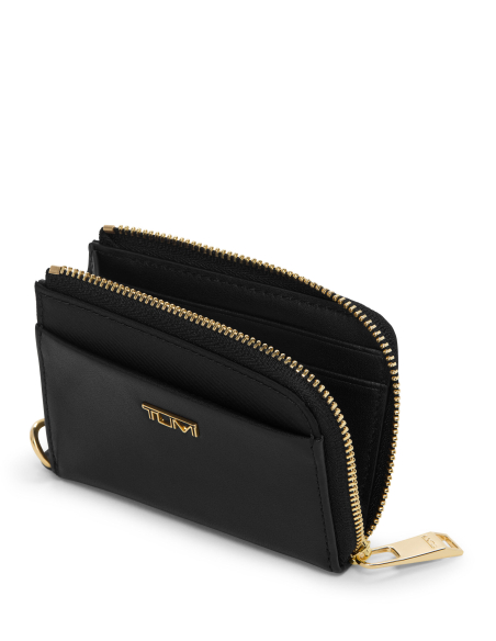 Porte-cartes zippé TUMI Black/Gold, ouverture en trois-quarts