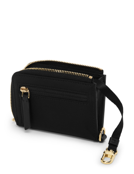 Porte-cartes zippé TUMI Black/Gold, vue arrière avec attache-clés déployée