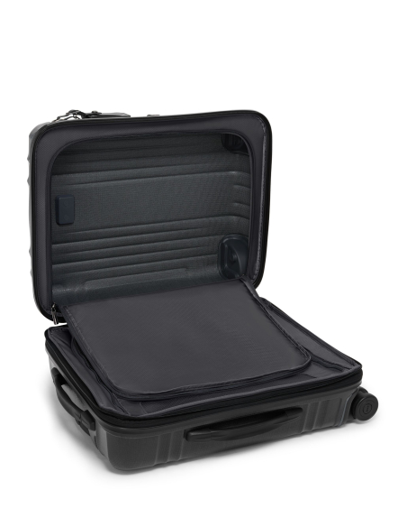 Valise cabine large extensible TUMI Latitude 55 cm Carbon Black, intérieur ouvert, panneau de séparation fermé