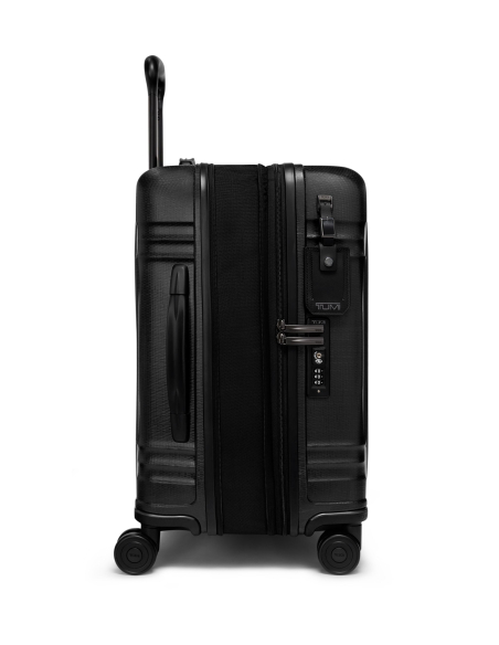 Valise cabine large extensible TUMI Latitude 55 cm Carbon Black, vue latérale avec soufflet et poignée déployée