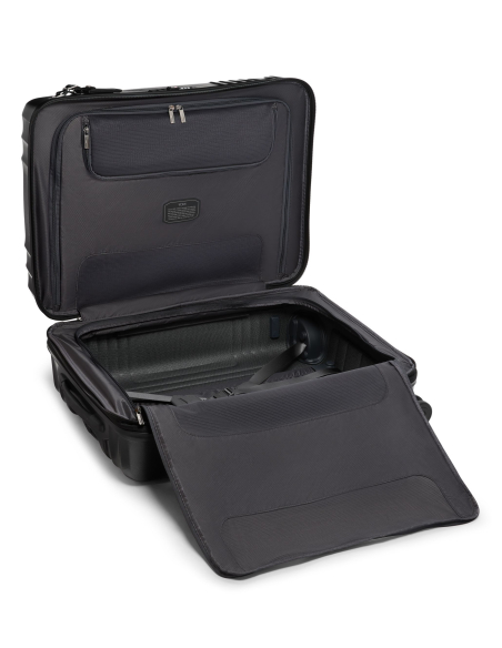 Valise soute extensible TUMI Latitude 66 cm Carbon Black, intérieur avec panneau rabattu et sangles visibles