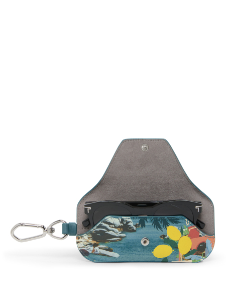 Bijou de sac lunettes de soleil en cuir TUMI Belden Mediterranean Print, rabat ouvert et mousqueton