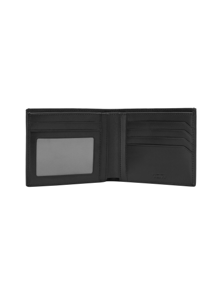 Portefeuille Global Nassau Black Smooth ouvert : fenêtre transparente et rangements pour cartes