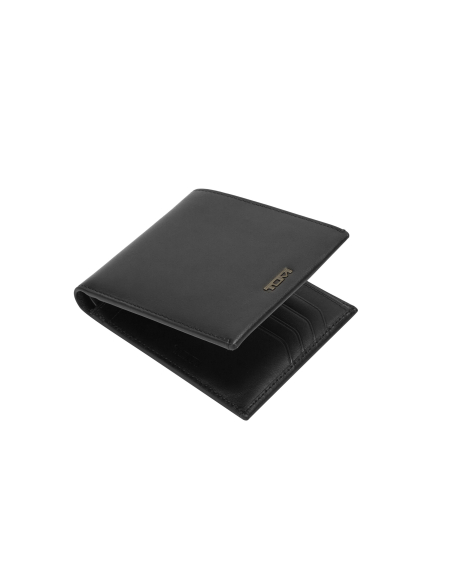 Portefeuille Global Nassau Black Smooth partiellement ouvert, vue de trois quarts
