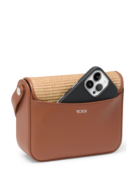 Petit sac bandoulière tressé TUMI Olas Natural, poche au dos avec téléphone