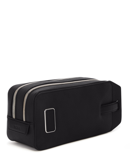 Pochette Stephano TUMI Turin Black, vue de trois quarts et deux fermetures