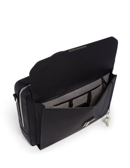 Porte-documents Vincenzo TUMI Turin Black, rabat avant ouvert et rangements