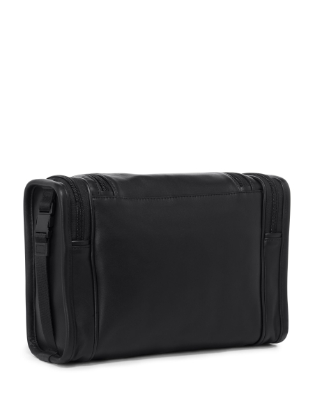 Trousse de toilette à suspendre en cuir TUMI Alpha Black, vue arrière et poignée de portage