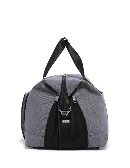 Sac de voyage double extension TUMI Alpha X Meteor Grey, vue latérale des soufflets et de la bandoulière