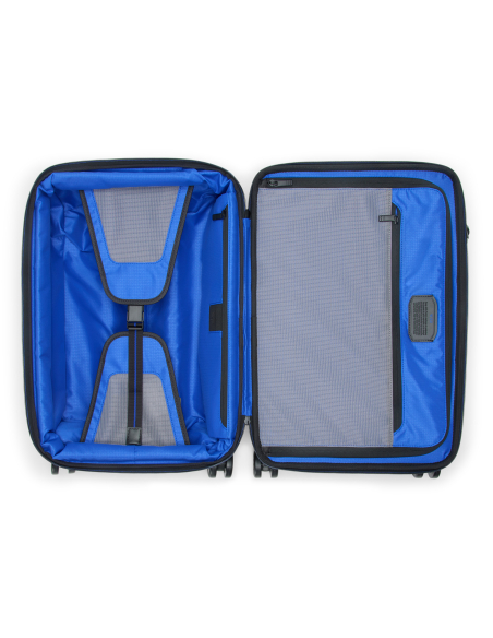 Valise cabine extensible 55 cm TUMI Alpha Black/Ultra Blue, ouverture complète et séparateur intérieur
