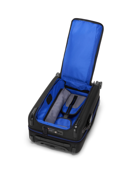 Valise cabine extensible 55 cm TUMI Alpha Black/Ultra Blue, vue du compartiment avant ouvert