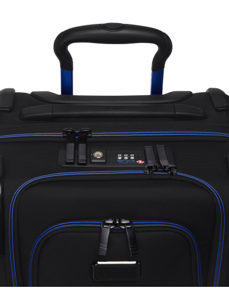 Valise cabine extensible 55 cm TUMI Alpha Black/Ultra Blue, détail de la double serrure TSA