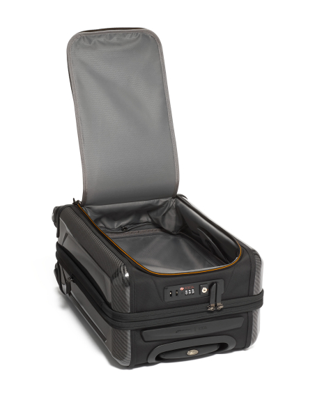 Valise cabine Aero 56 cm à panneaux moulés TUMI McLaren Black, accès frontal ouvert