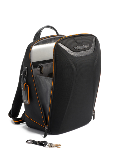Sac à dos Halo 14 pouces TUMI McLaren Black, compartiment ouvert et porte-clés amovible