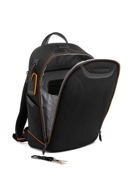 Sac à dos Velocity à face moulée TUMI McLaren Black, compartiment principal ouvert