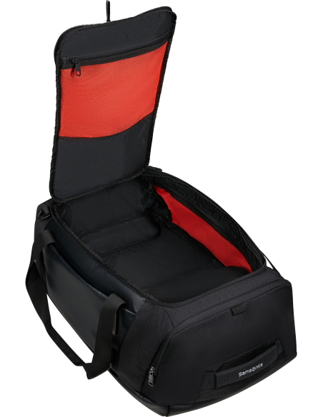 Sac de voyage Samsonite Armox S Noir, compartiment principal ouvert et poche intérieure