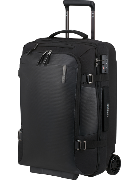 Sac de voyage cabine Samsonite Armox 55 cm Noir, vue de trois quarts avec poignée de traction