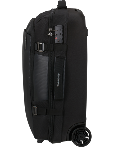 Sac de voyage cabine Samsonite Armox 55 cm Noir, profil avec serrure TSA et roue