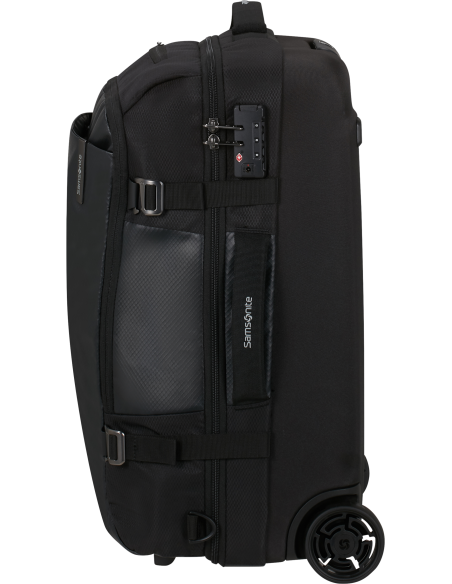 Sac cabine convertible Samsonite Armox 55 cm Noir, profil avec serrure TSA et sangles