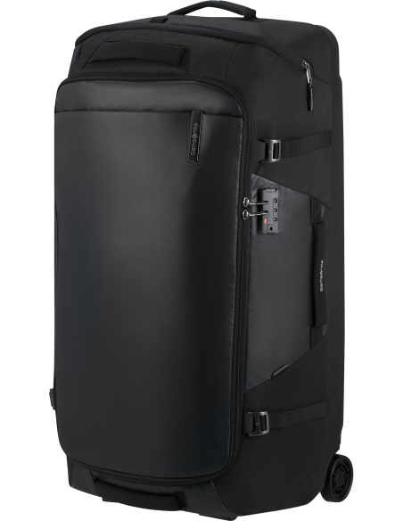 Sac de voyage Samsonite Armox 84 cm Noir, vue de trois quarts et serrure TSA