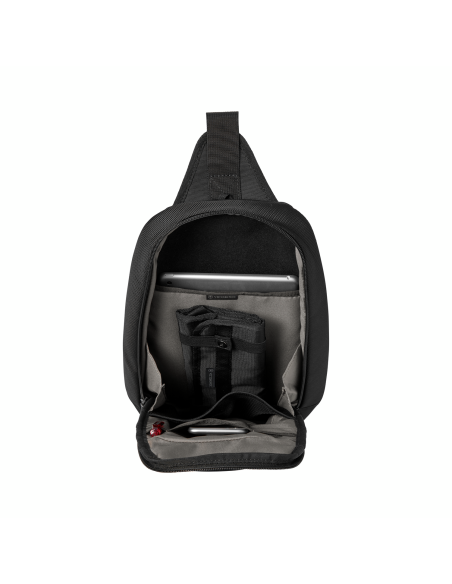 Victorinox Altmont Professional Tablet Sling Noir, compartiment tablette ouvert avec accessoires