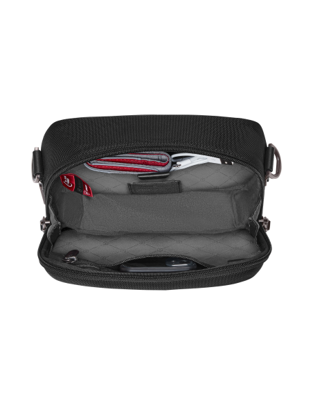 Sac à bandoulière compact Victorinox Mythic 17 cm Noir – rangements intérieurs en situation
