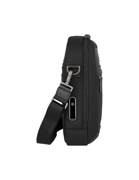 Sac à bandoulière tablette Victorinox Mythic 11 pouces Noir – côté avec plaque Victorinox