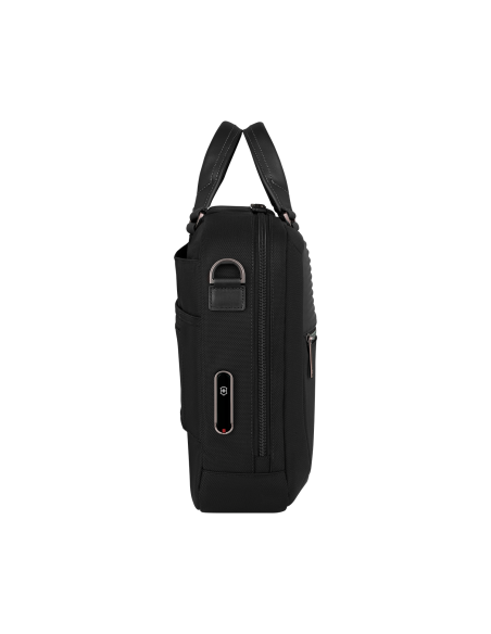 Serviette compacte Victorinox Mythic 14 pouces Noir – côté avec plaque Victorinox