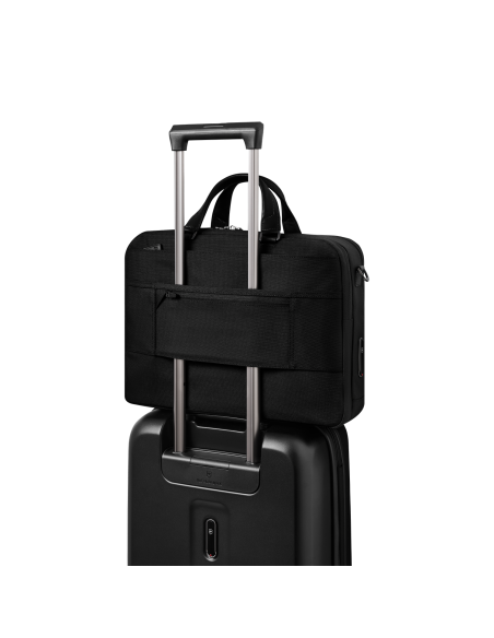 Serviette Deluxe Victorinox Mythic 15,6 pouces Noir – installée sur une valise