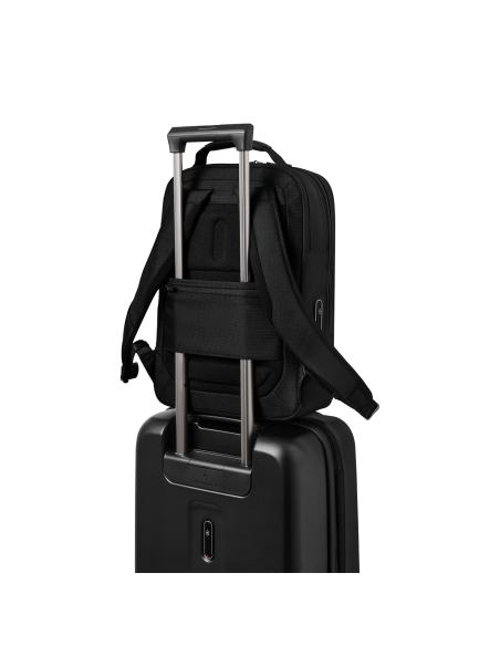 Sac à dos compact Victorinox Mythic 14 pouces Noir – installé sur une valise