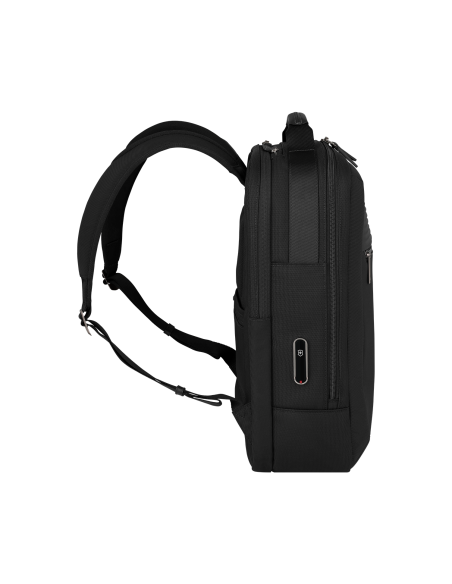 Sac à dos Deluxe Victorinox Mythic 15,6 pouces Noir – côté avec plaque Victorinox