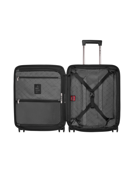 Valise cabine Global Victorinox Mythic 4 roues extensible 55 cm Noir – intérieur ouvert et sangles