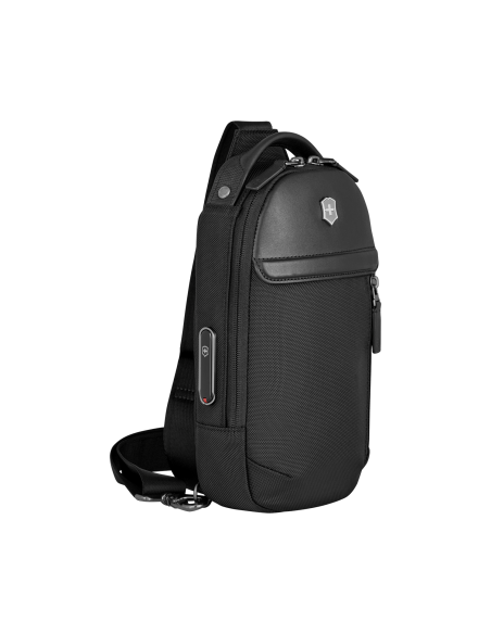 Vue de trois-quarts — sac porté croisé 28 cm Victorinox Architecture Urban2 — Noir
