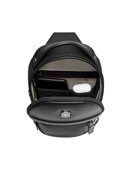 Intérieur avec téléphone et écouteurs — sac porté croisé 28 cm Victorinox Architecture Urban2 — Noir
