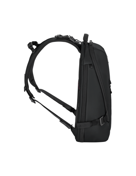 Sac à dos urbain extensible 15,6 pouces Victorinox Touring noir – profil fermé avec bretelles rembourrées