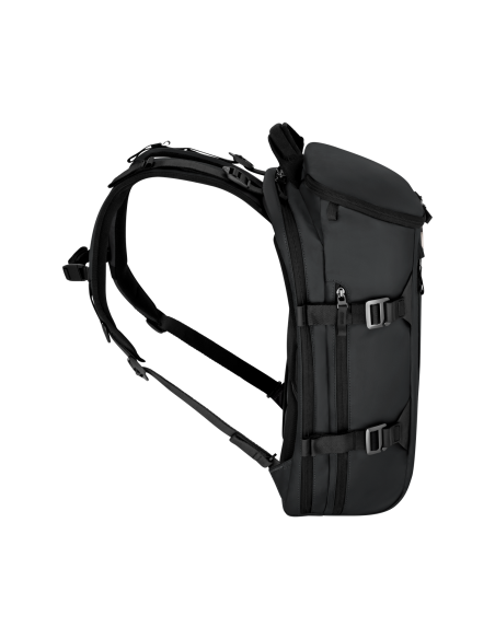 Sac à dos Commuter 15,6 pouces Victorinox Touring noir – profil fermé avec bretelles rembourrées