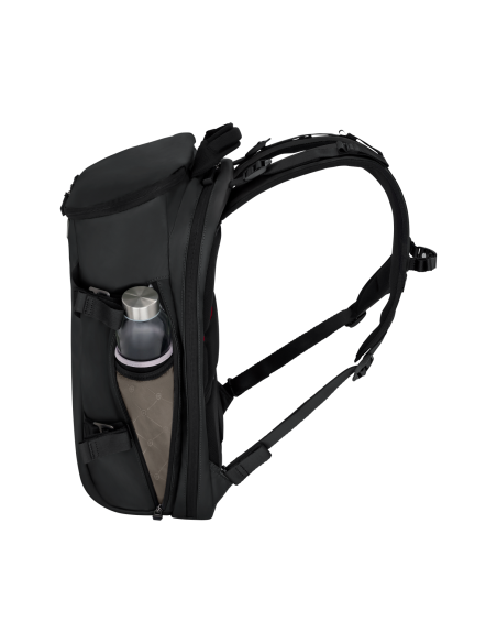 Sac à dos Commuter 15,6 pouces Victorinox Touring noir – autre profil avec bouteille dans le rangement latéral