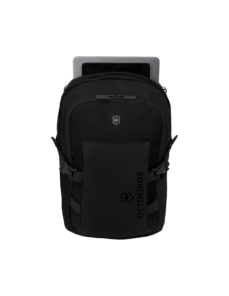 Victorinox VX Sport EVO Compact Noir, rangement ordinateur ouvert avec appareil présenté