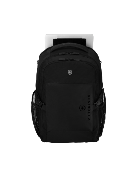 Victorinox VX Sport EVO Daypack Noir, rangement ordinateur ouvert avec appareil présenté
